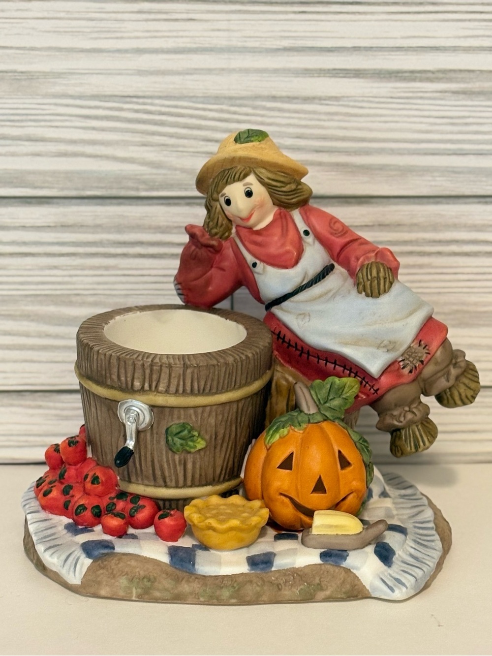 Vintage PartyLite Fall Scarecrow Figurine Candle Holder Halloween Thanksgiving